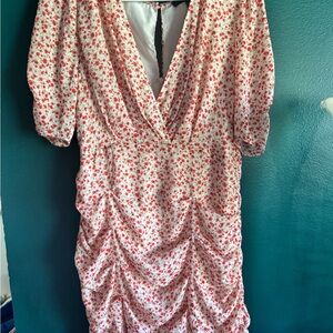 Floral V-Neck Ruched Dress